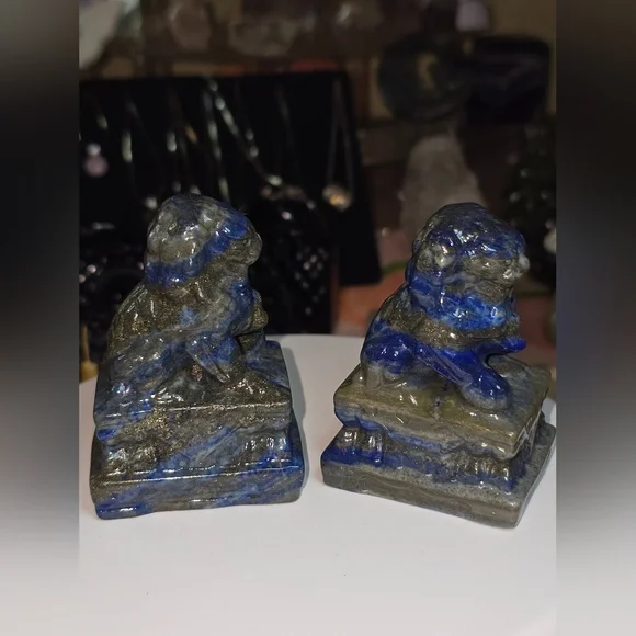 Lapis lazuli Crystal Chinese Foo Dog Carving Set - Picture 5 of 11